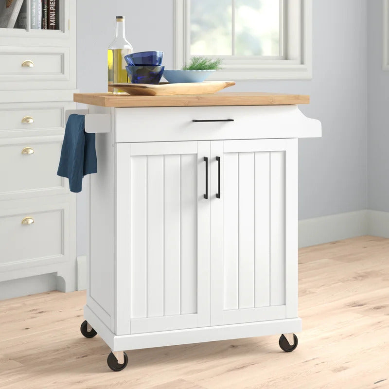 Kitchen Island: 18'' Kitchen Island with Solid Wood Top and Locking Wheels