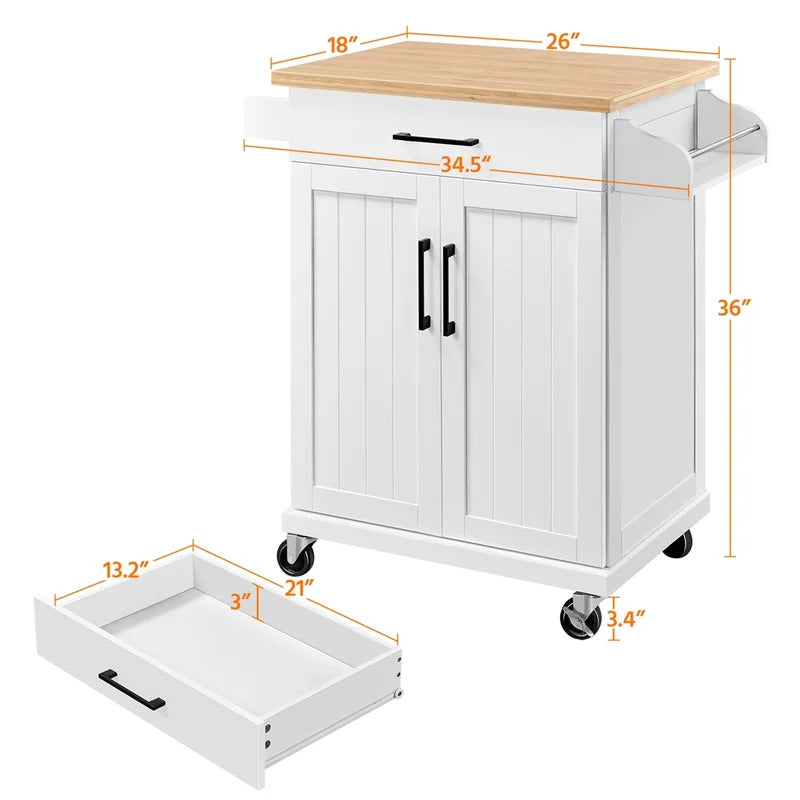 Kitchen Island: 18'' Kitchen Island with Solid Wood Top and Locking Wheels