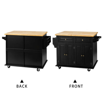Kitchen Island: 35.4'' Kitchen Island with Solid Wood Top and Locking Wheels