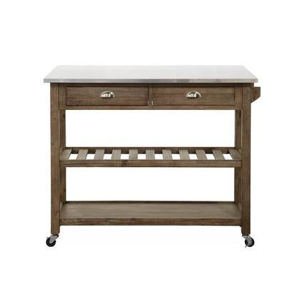 Kitchen Island: 44'' Wide Rolling Kitchen Island Table with Stainless Steel Top