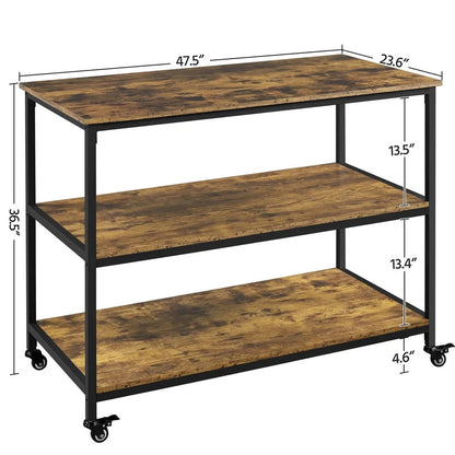 Kitchen Island: 47.5'' Iron Kitchen Island with Locking Wheels