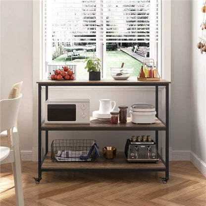 Kitchen Island: 47.5'' Iron Kitchen Island with Locking Wheels