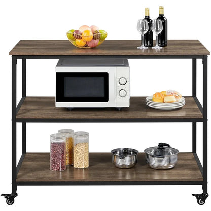 Kitchen Island: 47.5'' Iron Kitchen Island with Locking Wheels