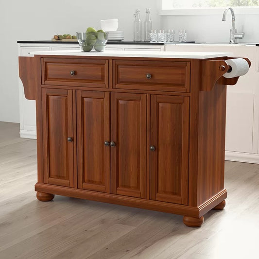 Kitchen Island: 51.5'' Wide Rolling Kitchen Island Table with Granite Top