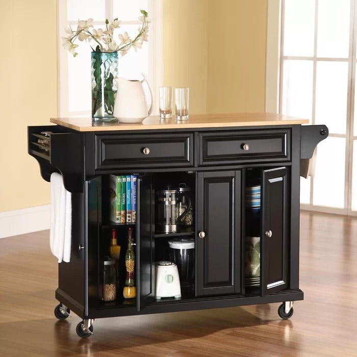 Kitchen Island: 51.5'' Wide Rolling Kitchen Island Table with Solid Wood Top