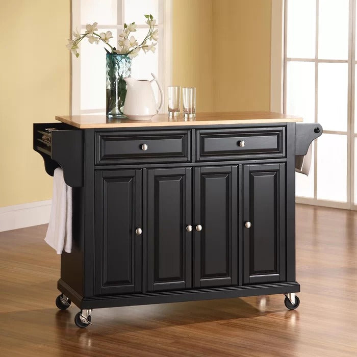 Kitchen Island: 51.5'' Wide Rolling Kitchen Island Table with Solid Wood Top