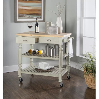 Kitchen Island: Rolling Kitchen Island Table with Solid Wood Top