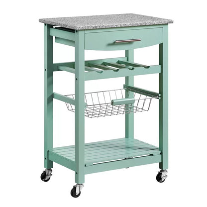 Kitchen Island Table: 22.88'' Wide Rolling Kitchen Cart with Granite Top