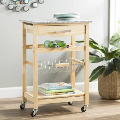 Kitchen Island Table: 22.88'' Wide Rolling Kitchen Cart with Granite Top