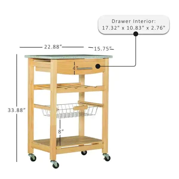 Kitchen Island Table: 22.88'' Wide Rolling Kitchen Cart with Granite Top