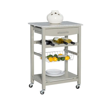 Kitchen Island Table: 22.88'' Wide Rolling Kitchen Cart with Granite Top