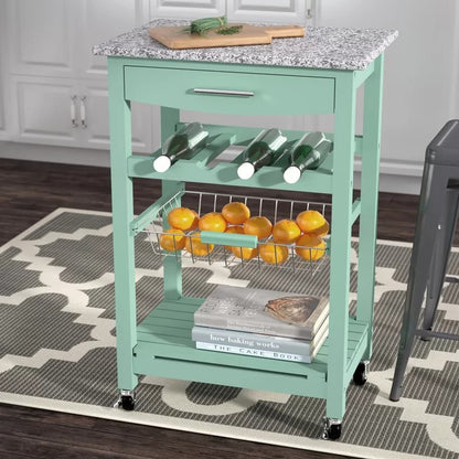 Kitchen Island Table: 22.88'' Wide Rolling Kitchen Cart with Granite Top