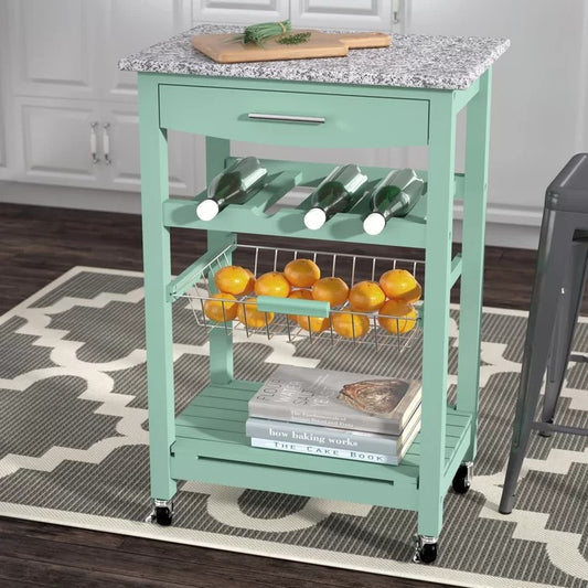 Kitchen Island Table: 22.88'' Wide Rolling Kitchen Cart with Granite Top
