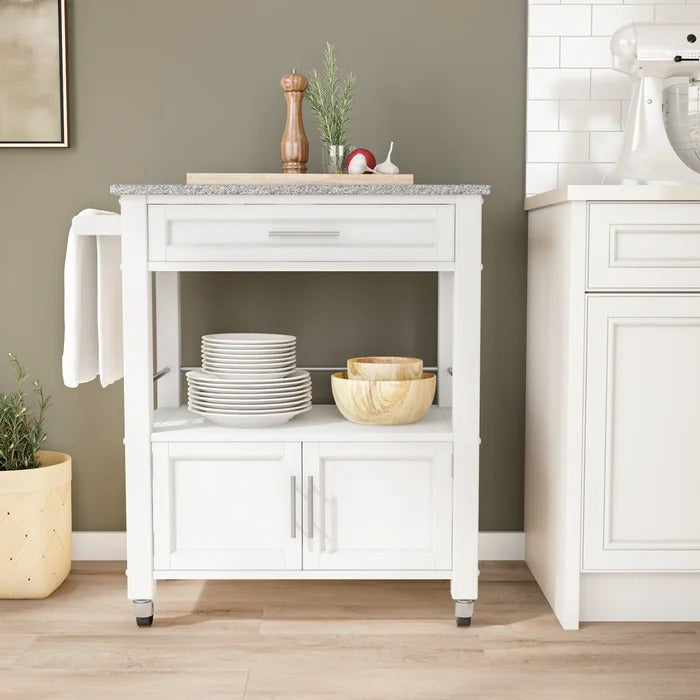 Kitchen Island Table: 30'' Wide Rolling Kitchen Cart with Granite Top