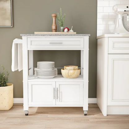Kitchen Island Table: 30'' Wide Rolling Kitchen Cart with Granite Top