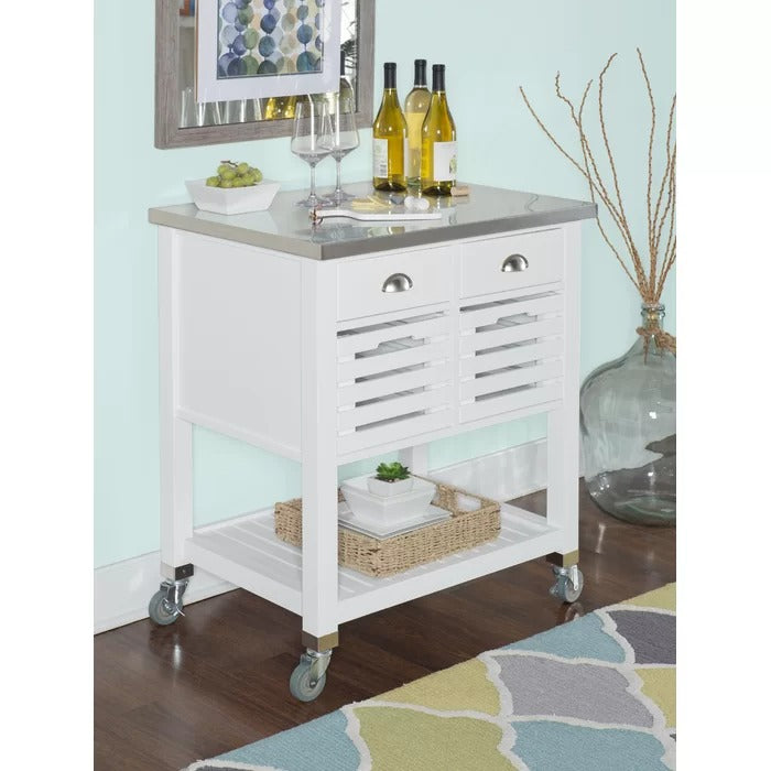 Kitchen Island Table: 30'' Wide Rolling Kitchen Cart with Stainless Steel Top