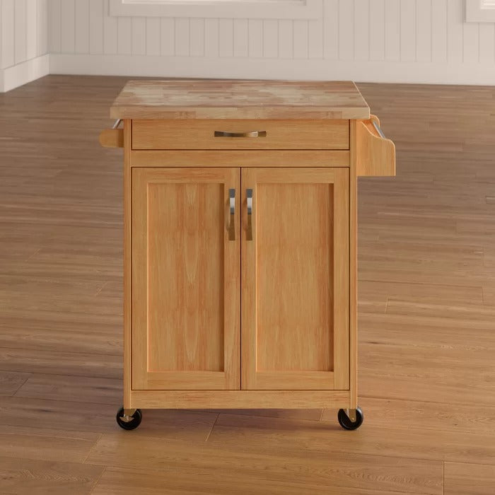 Kitchen Island Table: 32'' Wide Rolling Kitchen Cart with Solid Wood Top