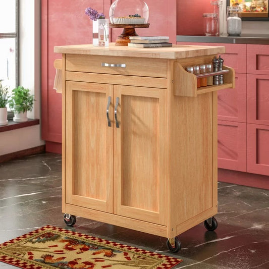 Kitchen Island Table: 32'' Wide Rolling Kitchen Cart with Solid Wood Top
