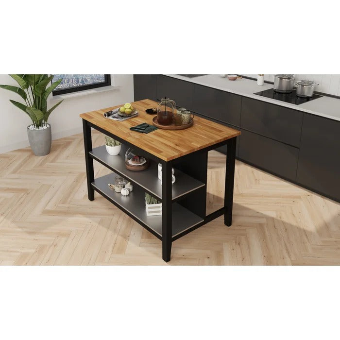 Kitchen Island Table: 49.6'' Wide Kitchen Island with Solid Wood Top