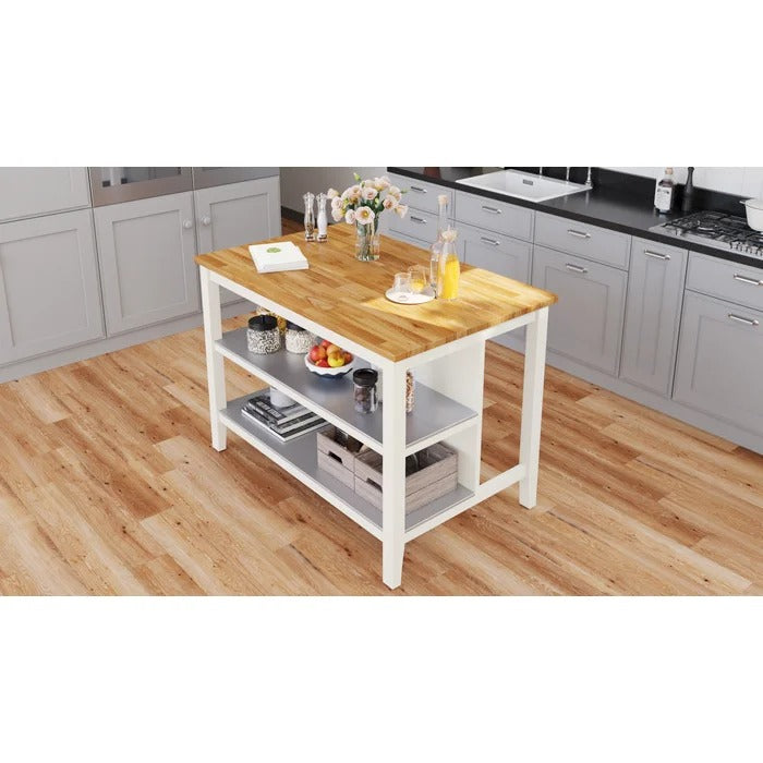 Kitchen Island Table: 49.6'' Wide Kitchen Island with Solid Wood Top