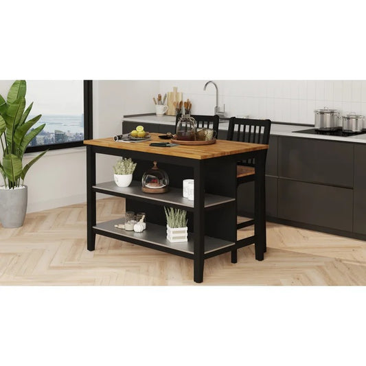 Kitchen Island Table: 49.6'' Wide Kitchen Island with Solid Wood Top