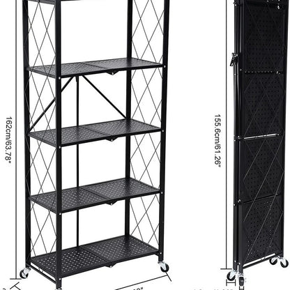 Kitchen Shelves: 5-Tier Heavy Astron Foldable Metal Biver Mounted Rack