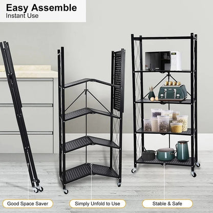 Kitchen Shelves: 5-Tier Heavy Astron Foldable Metal Biver Mounted Rack