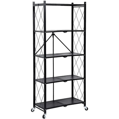Kitchen Shelves: 5 Tier Heavy Zexan Foldable Metal Shelf Storage Shelving Unit