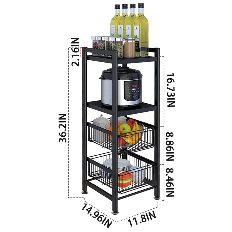 Kitchen Shelves Barlette 47.7 H x 11.8 W x 14.9 D Shelving Unit