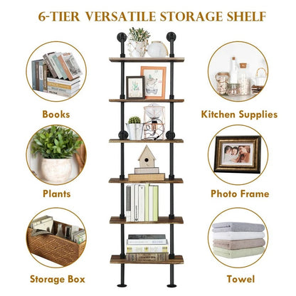 Kitchen Shelves: Pardon 82.5" H x 24" W x 10" D 6 Shelf Citer Pipe Wall Shelf