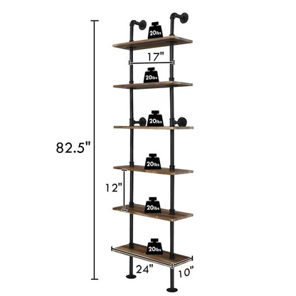 Kitchen Shelves: Pardon 82.5" H x 24" W x 10" D 6 Shelf Citer Pipe Wall Shelf
