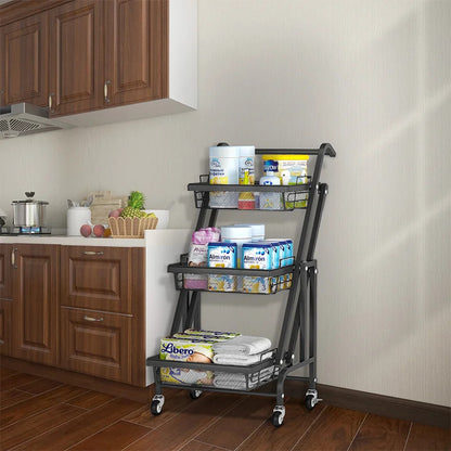 Kitchen Trolley: 17.32'' Steel Kitchen Cart with Locking Wheels