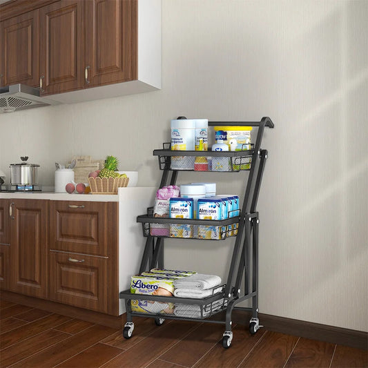 Kitchen Trolley: 17.32'' Steel Kitchen Cart with Locking Wheels