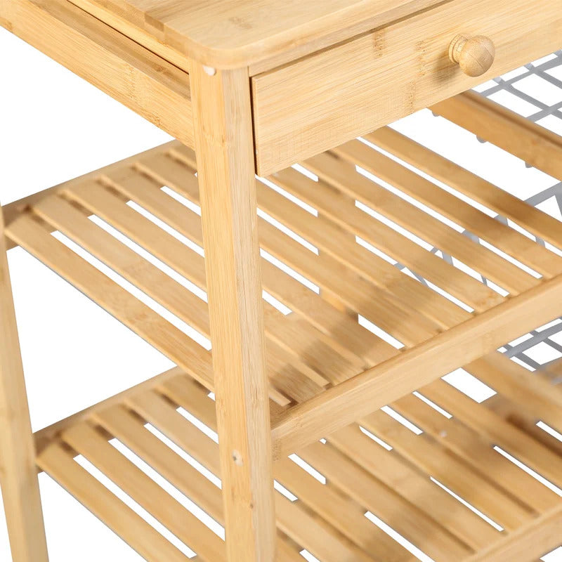 Kitchen Trolley: 26.37'' Kitchen Island with Solid Wood Top and Locking Wheels