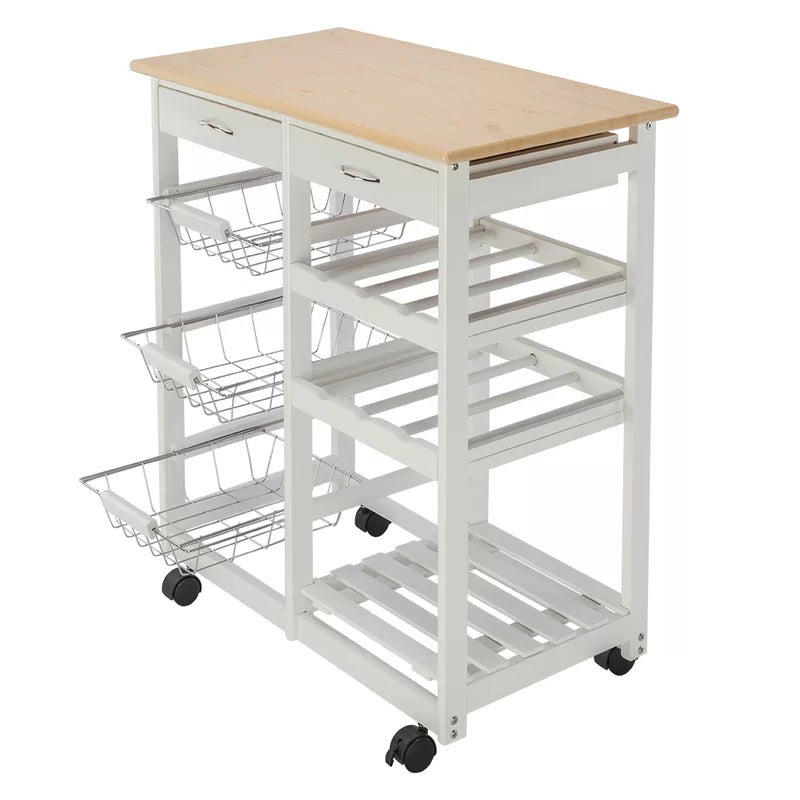 Kitchen Trolley: 26.38'' Solid Wood Kitchen Cart