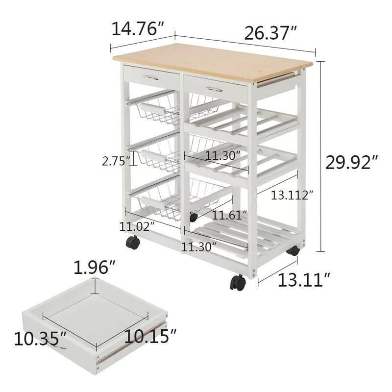 Kitchen Trolley: 26.38'' Solid Wood Kitchen Cart