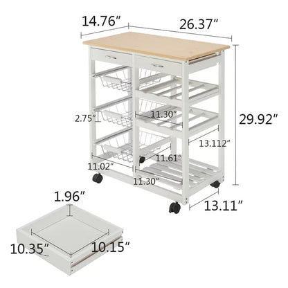 Kitchen Trolley: 26.38'' Solid Wood Kitchen Cart