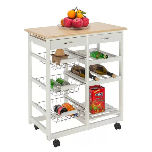 Kitchen Trolley: 26.38'' Solid Wood Kitchen Cart