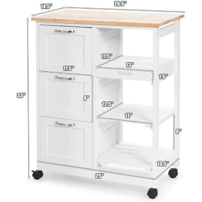 Kitchen Trolley: 26.5'' with Locking Wheels