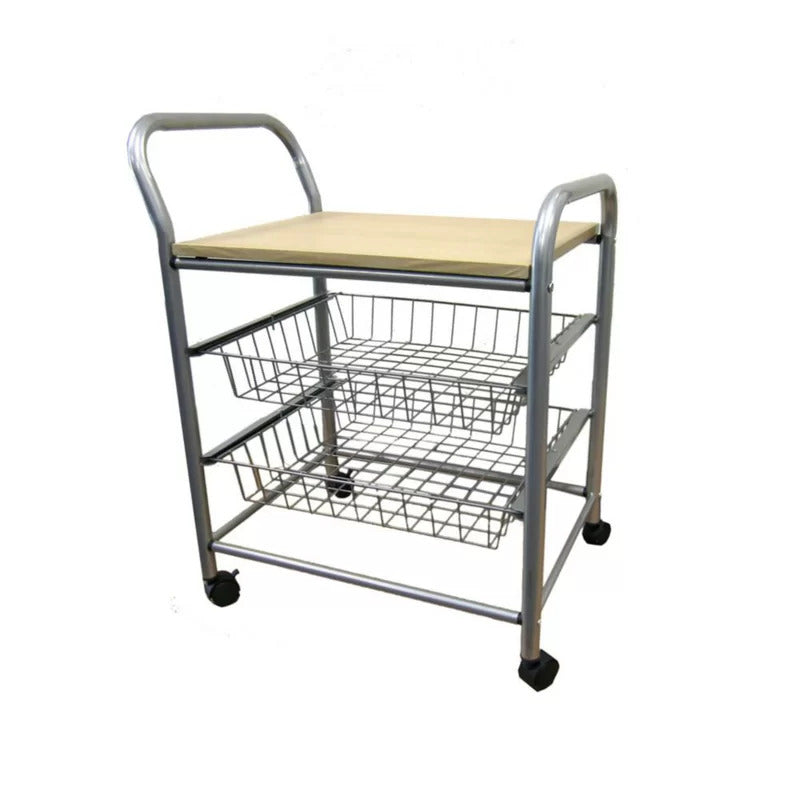 Kitchen Trolley: 28'' Stainless steel & Wood Cart