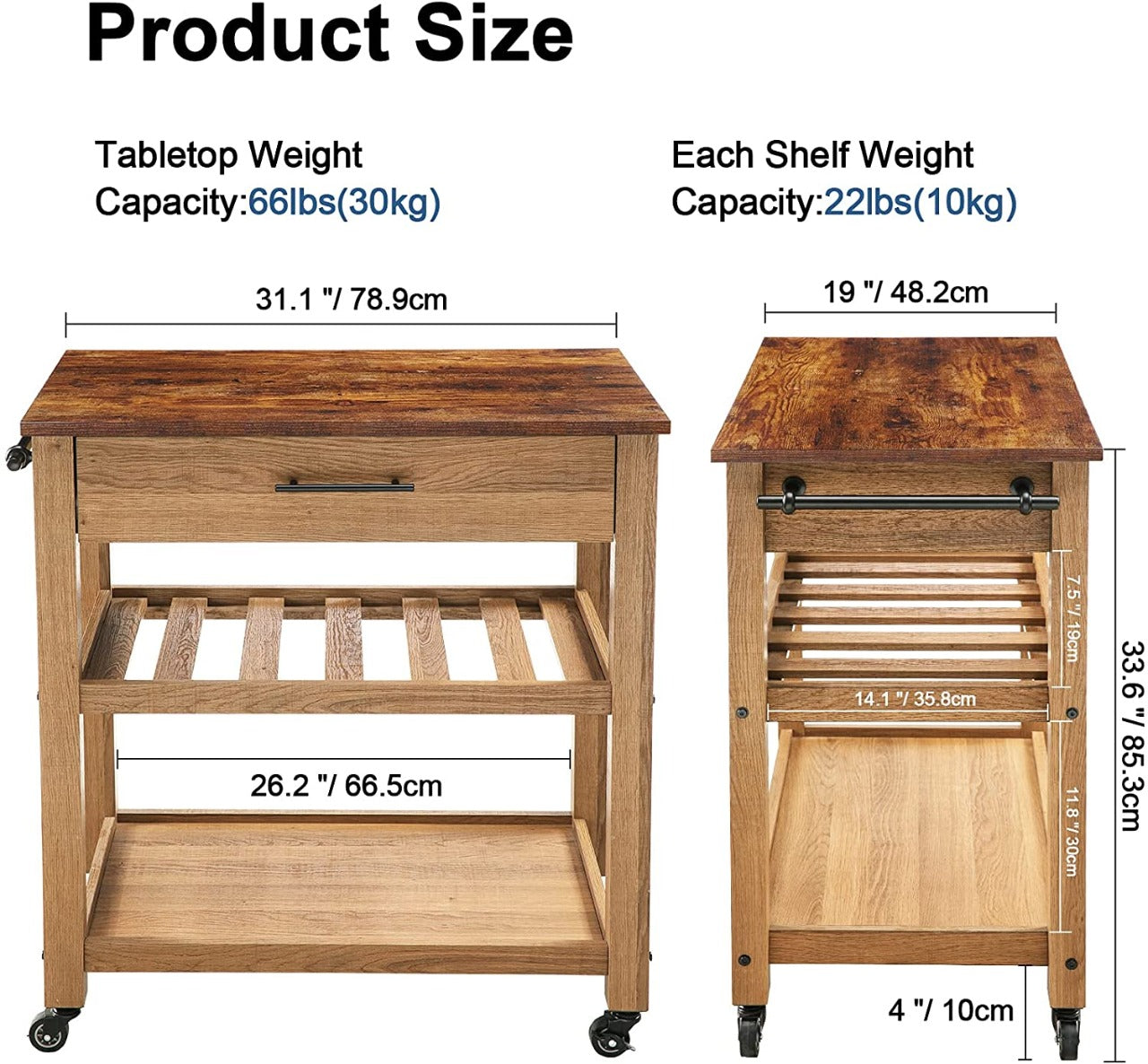 Kitchen Trolley 31.1'' Standard Kitchen Cart