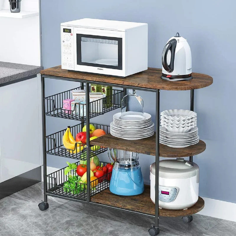 Kitchen Trolley: 31.5'' Solid Wood Kitchen Island and Locking Wheels