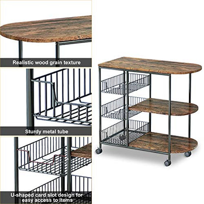 Kitchen Trolley: 31.5'' Solid Wood Kitchen Island and Locking Wheels