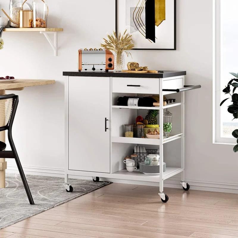 Kitchen Trolley: 31.5'' Steel Kitchen Island with Locking Wheels