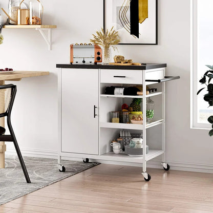 Kitchen Trolley: 31.5'' Steel Kitchen Island with Locking Wheels