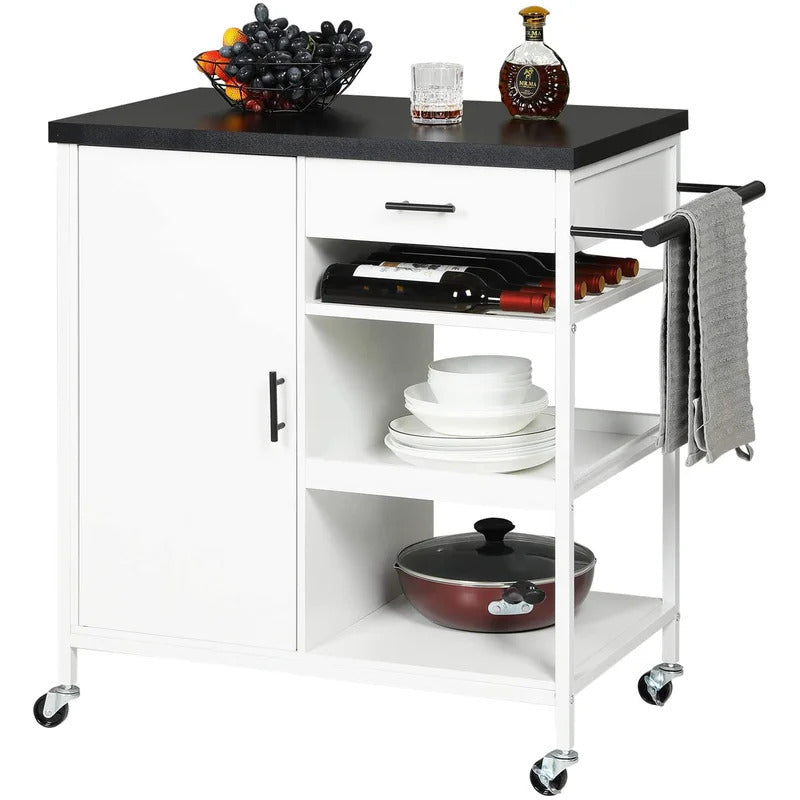 Kitchen Trolley: 31.5'' Steel Kitchen Island with Locking Wheels