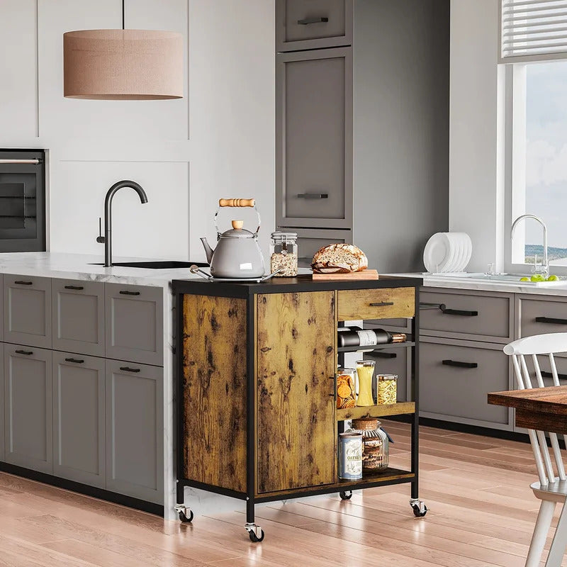 Kitchen Trolley: 31.5'' Steel Kitchen Island with Locking Wheels