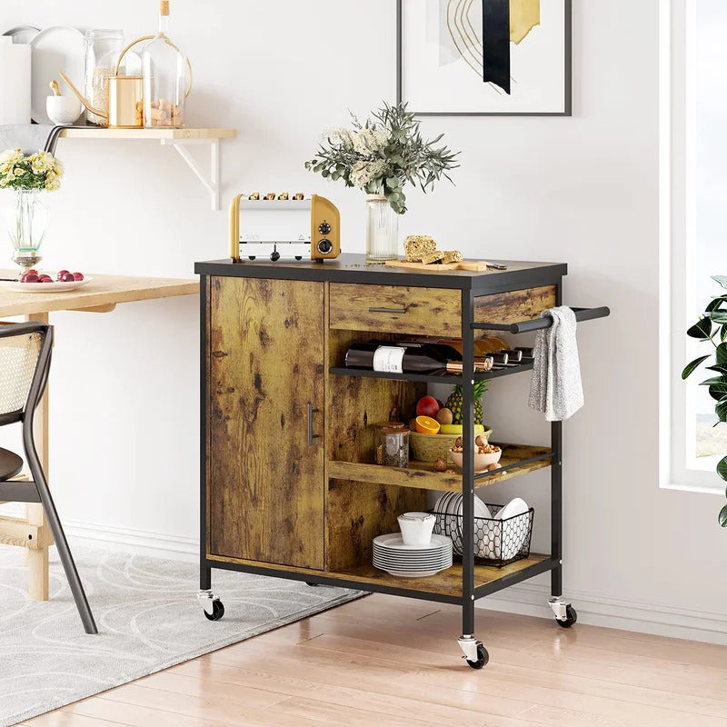 Kitchen Trolley: 31.5'' Steel Kitchen Island with Locking Wheels
