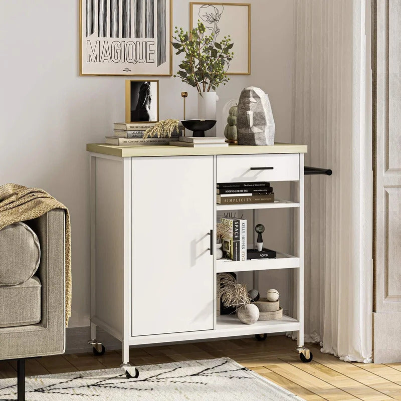 Kitchen Trolley: 31.5'' Steel Kitchen Island with Locking Wheels