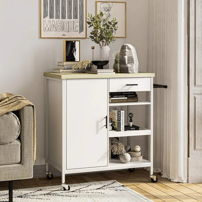 Kitchen Trolley: 31.5'' Steel Kitchen Island with Locking Wheels